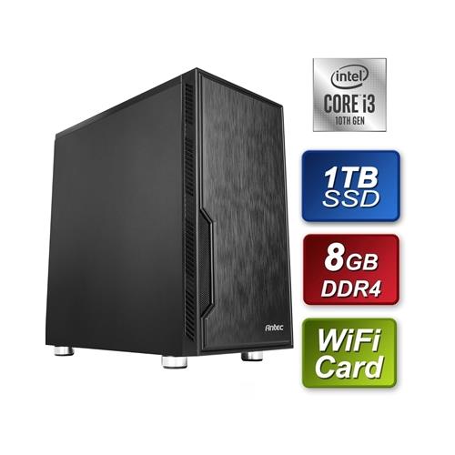 Intel i3-10105 Quad Core 8 Threads 3.7GHz (4.40GHz Boost) CPU 8GB DDR4 RAM 1TB SSD Wi-Fi Card Antec VSK Chassis - Pre-Built PC