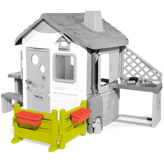 Smoby 810904 Gartenzaun für Neo Jura Lodge mit Blumenkästen Children's Playhouse Accessory- Standing in The Garden-Green, Red