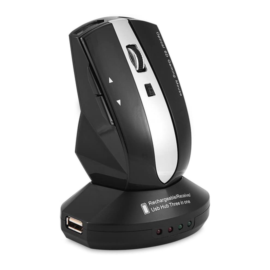 Wireless Rechargeable Mouse with Charging Dock Stand, 2.4GHz 3-Port USB Hubs Cordless Mice, for PC Laptop Keyboard USB Disk(Black)