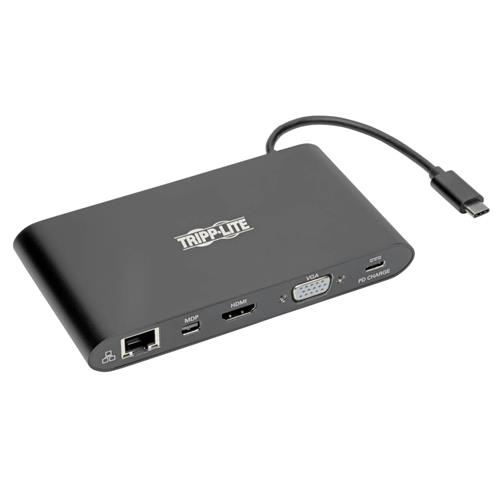 Tripp Lite U442-DOCK1-B USB-C Dock Dual Display - 4K HDMI / mDP VGA USB 3.2 Gen 1 USB-A/C Hub GbE Memory Card 100W PD Charging