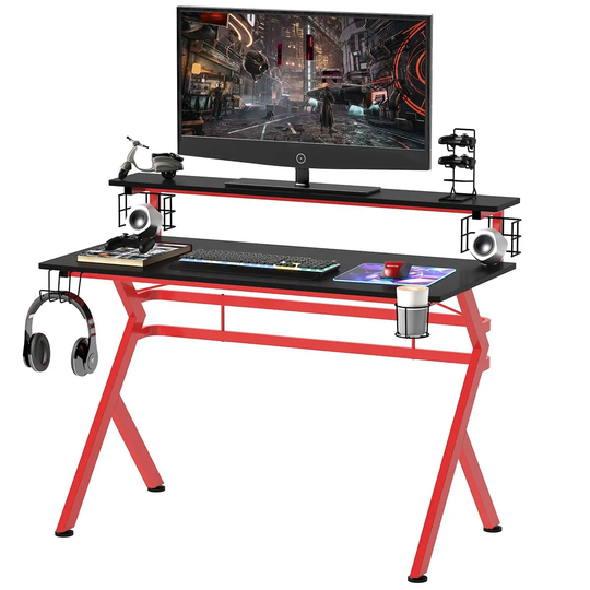 HOMCOM Computer Gaming Desk for Home Office With Headphone Hook Cup And Speaker Holder