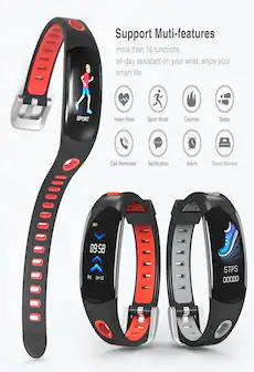Fitness Tracker Bracelet- Heart Rate Monitor, Distance Counter, Pedometer, IP68.Waterproof Red