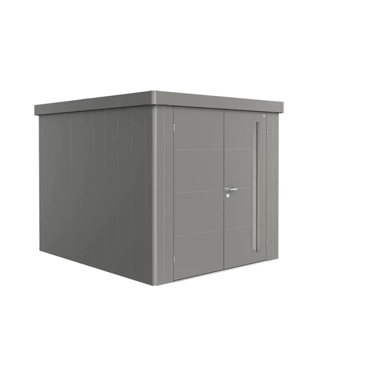 Biohort Neo 3B Metal Garden Shed Double Door In Metallic Quartz Grey