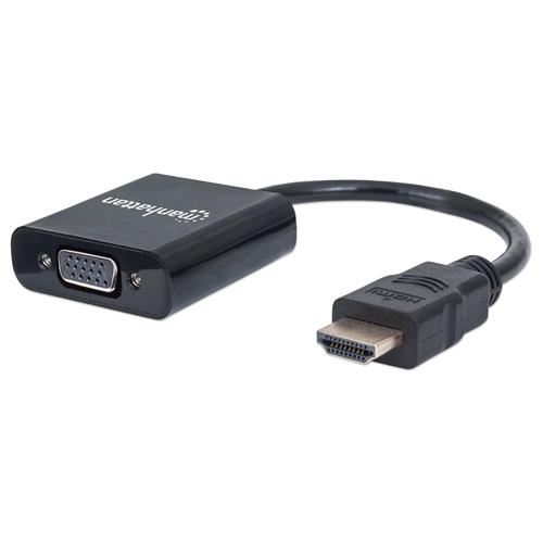 Manhattan HDMI to VGA Converter cable 1080p 30cm Male to Female Equivalent to HD2VGAE2 Micro-USB Power Input Port for additional power if needed Black Three Year Warranty Blister