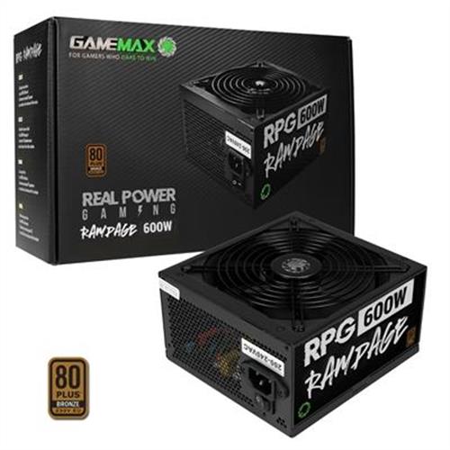 GAMEMAX RPG Rampage 600W PSU 140mm Ultra Silent Fan 80 PLUS Bronze Non Modular Flat Black Cables Japanese TK Main Capacitor Fitted