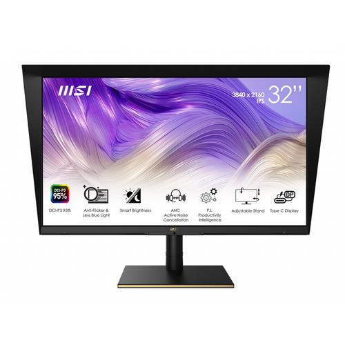 MSI Summit MS321UP 32 Inch Monitor with Adjustable Stand UHD (3840 x 2160) 16:9 60Hz IPS 4ms HDMI DisplayPort USB Type-C Built-in USB Hub Anti-Glare Anti-Flicker Less Blue light VESA Kensington Black