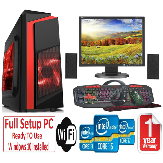 Fast Gaming PC Bundle+Bk Speakers - i5 8GB RAM 1TB GT710 2GB 19'' F3 RED