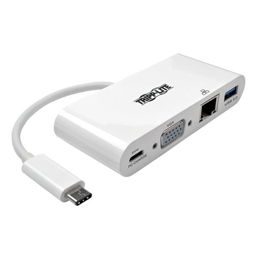 Tripp Lite U444-06N-VGU-C USB-C Multiport Adapter VGA USB-A Port Gbe and PD Charging White