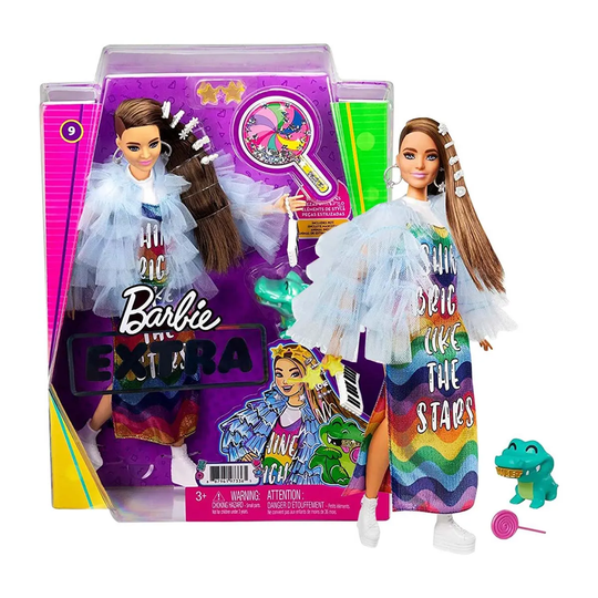 Barbie Extra Doll With Long Brunette Hair & Pet Crocodile With Extra Accessories