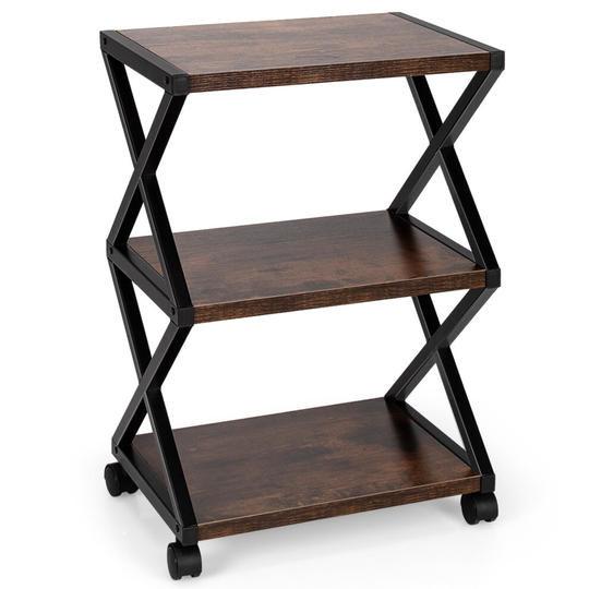 3-tier Mobile Printer Stand w/ Storage Shelf & Adjustable Anti-skid Pads Home Office Use