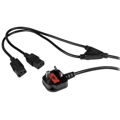 StarTech.com 6ft (2m) UK Computer Power Cable Y Splitter 18AWG BS 1363 to 2x C13 10A 250V Black Replacement AC Power Cord Kettle Lead / Dual UK Power Cord PC Power Supply Cable TV/Monitor Power Cable