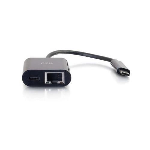 C2G USB C to Ethernet Adapter With Power Delivery - Black - Network Adapter