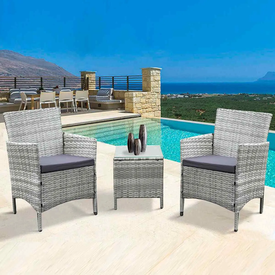 Neo Direct Grey 3 Piece Rattan Bistro Set - Grey