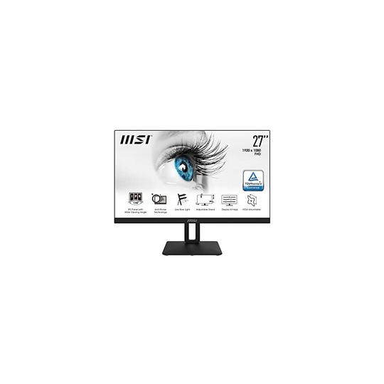 MSI PRO MP271P 27''Monitor, Adjustable, FHD (1920 x 1080), 75Hz, IPS, 5ms, HDMI, VGA, Built-in Speakers, Anti-Glare, Anti-Flicker, Less Blue