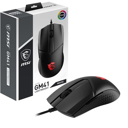 MSI CLUTCH GM41 LIGHTWEIGHT RGB FPS Gaming Mouse 'upto 16000 DPI Fast Optical Sensor 65g weight Frixion Free Cable Symmetrical design OMRON Switch with 60+ Million Clicks Dragon Center Supported NVIDIA REFLEX Compatible'