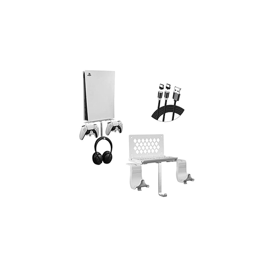 PS5 Wall Mount Bracket Shelf Set, Hosanwell Playstation 5 Wall Mount Made of Concrete Steel Metal with Detachable Controller Holder & Headphone