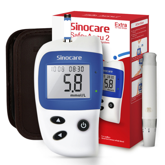 Sinocare Safe Accu 2 Blood Glucose Monitor With 10Pcs Independent test strip kit