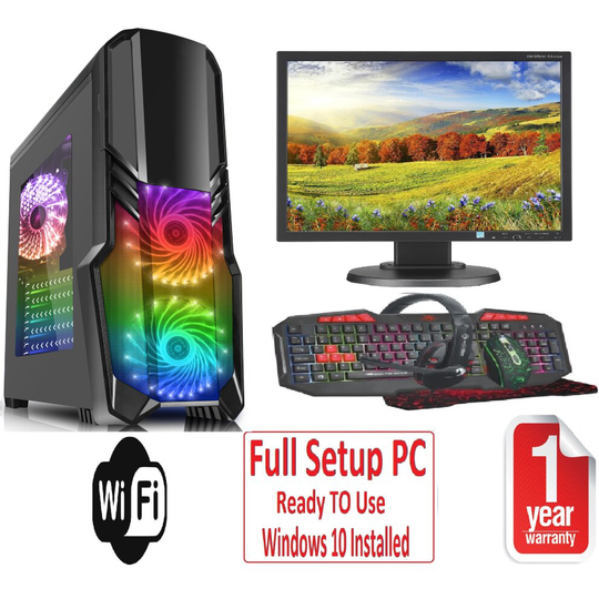 Gaming PC FullSetup Core i5 16GB RAM 1TB GTX1050Ti Monitor WiFi G FORCE