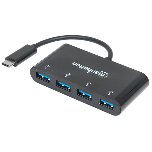Manhattan USB-C Dock/Hub Ports (x4): USB-A (x4) 5 Gbps (USB 3.2 Gen1 aka USB 3.0) External Power Supply Not Needed Equivalent to HB30C4AB Cable 20cm SuperSpeed USB Black Three Year Warranty Blister