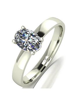 Moissanite Lady Lynsey 9ct Gold 1.00ct Oval Moissanite Solitaire Ring with Stone Set Under Halo, White Gold, Size H, Women