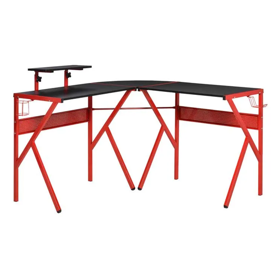 HOMCOM Corner Gaming Desk With Adjustable Monitor Stand Cup Holder Headphone Hook Red