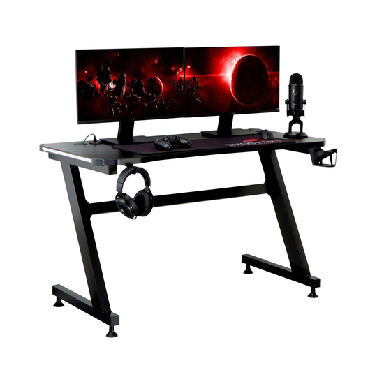 EvoStar Black Gaming Desk with LED Lighting and Free Gaming Mat