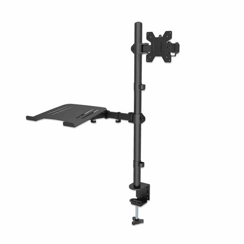 Manhattan TV & Monitor & Laptop Combo Mount Desk Full Motion 1 screen Screen Sizes: 10-27" Laptop up to 17" Black Clamp Assembly VESA 75x75 to 100x100mm Max 8kg Lifetime Warranty