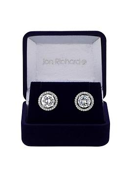 Jon Richard Silver Plated Cubic Zirconia Halo Stud Earrings - Gift Boxed