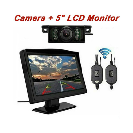 Wireless IR Reversing Parking Camera + 5" LCD Monitor Foldable Car Rear View Kit