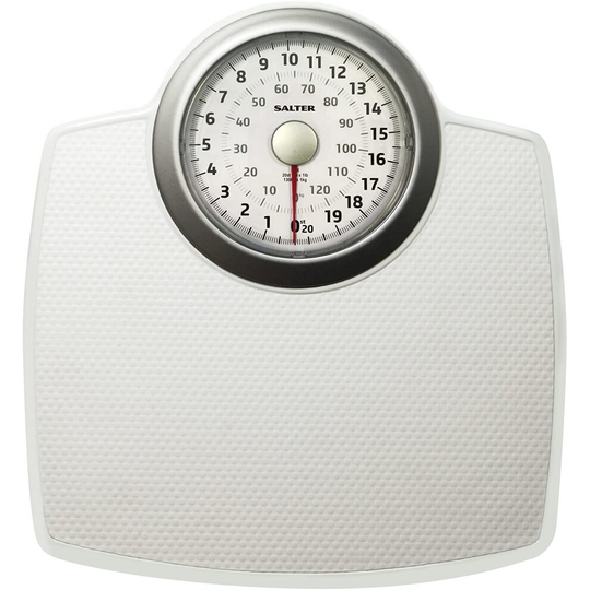 Salter 144 WHSVDR Large Premium Classic Mechanical Bathroom Scales, 130 KG Maximum Capacity, Oversized Dial, Large Platform, Battery Free, White