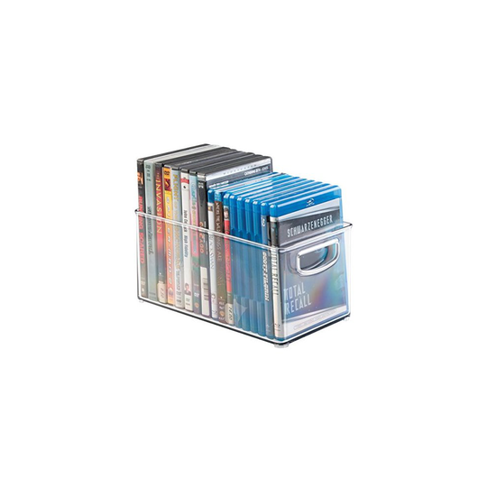 mDesign DVD Storage Container - DVD Holder with Grip - Plastic - DVD Storage Box for DVDs, CDs and Video Games - 25.4 cm x 15.25 cm x 15.25 cm -...