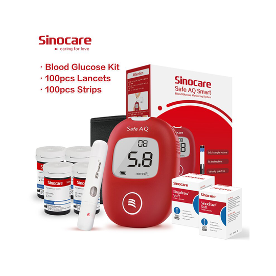 Safe AQ Smart Blood Glucose Monitor Kit - With 100Pcs Strips & Lancets