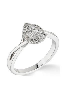 Love DIAMOND 9ct White Gold 0.20ct Diamond Double Halo Pear Twist Band Ring, White Gold, Size Q, Women