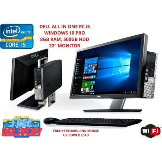 Dell PC Computer All in One Core i5 22" Monitor 8GB Ram 500GB HDD