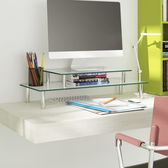 vidaXL 2-Tier Monitor Stand Transparent Glass Home Desktop Screen Riser Stand