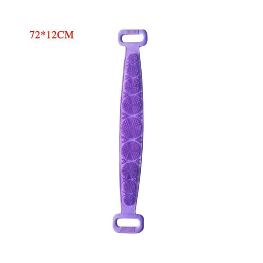 (Purple, 72*12cm) Silicone Back Scrubber Shower Bath Strap Body Cleaning Exfoliating Long Brush