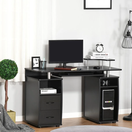 HOMCOM Multi Storage Computer Work Desk With Drawer Keyboard Tray Black