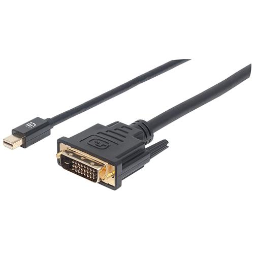 Manhattan Mini DisplayPort 1.2a to DVI-D 24+1 Cable 1080p@60Hz 1.8m Male to Male Compatible with DVD-D Black Lifetime Warranty Polybag