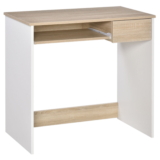 HOMCOM Compact Computer Table w/ Keyboard Tray Drawer Oak