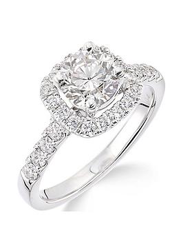 Love Diamond 18Ct White Gold Claw Set 70 Point Diamond Square Set Halo Ring