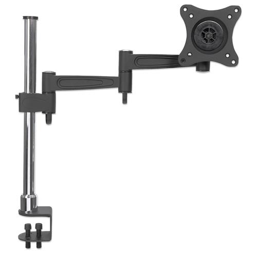 Manhattan TV & Monitor Mount Desk Full Motion 1 screen Screen Sizes: 10-27" Black/Silver Clamp Assembly VESA 75x75 to 100x100mm Max 15kg Lifetime Warranty