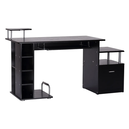 Zennor Hub Workstation with Drawers & Shelves - Black