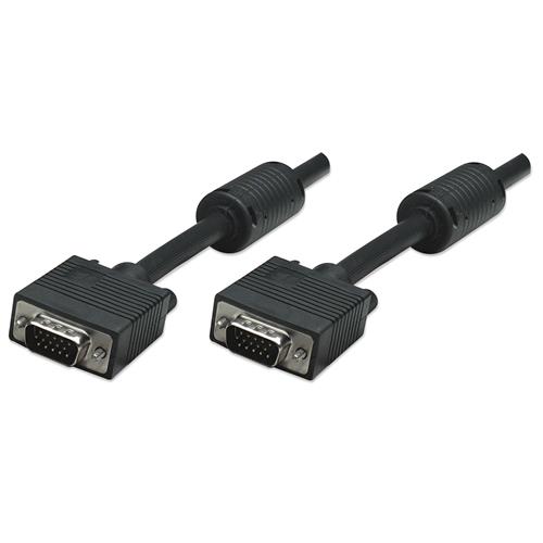 Manhattan SVGA Monitor Cable with Ferrite Cores HD15 1.8m Male to Male Compatible with VGA Shielded with Ferrite Cores to help minimise EMI interference for improved video transmission Black Lifetime Warranty Polybag