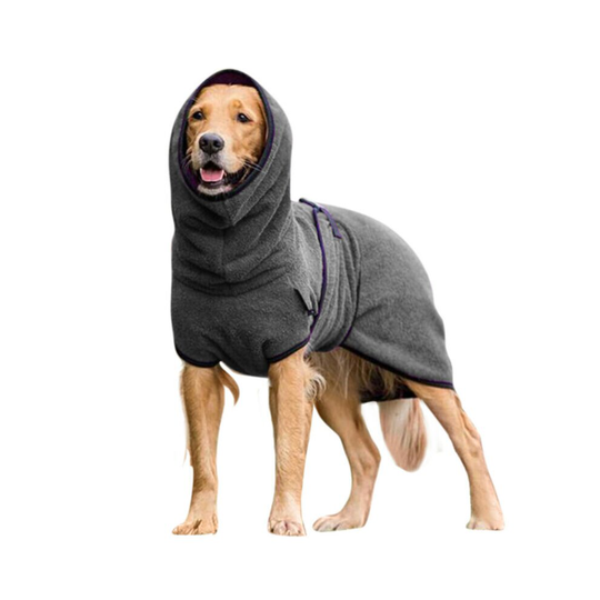 (Dark Grey, 2XL) Pet Clothes Dog Towelling Drying Robe Soft Sleepwear Coat Puppy Warm Apparel