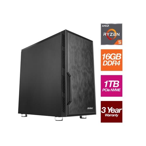AMD 5600G 6 Core 12 thread 3.90GHz (4.40GHz Boost) 16GB RAM 1TB M.2 NVMe Stylish Black Case - Pre-Built System