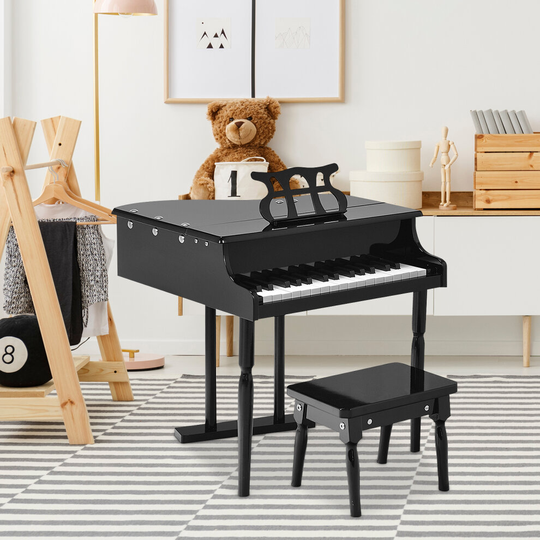 30-Key Kids Wooden Keyboard Mini Grand Piano with Stool Musical Instrument Toy
