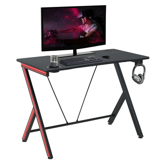 HOMCOM Gaming Computer Desk With Curved Front Headset Hook And Cup Holder Black