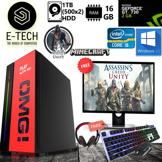 Gaming PC Computer Bundle Intel Quad Core i5 16GB 1TB 2GB GT 730 Win10
