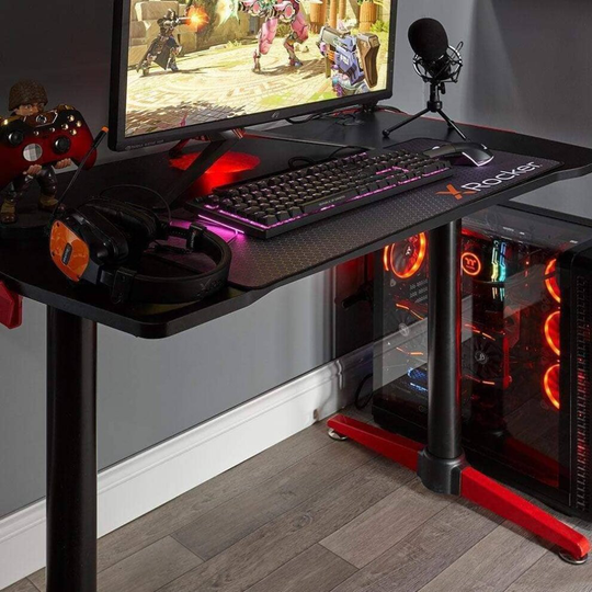 X-Rocker Panther Heavy Duty Black Aluminium Framed Gaming Desk with Red Highlights