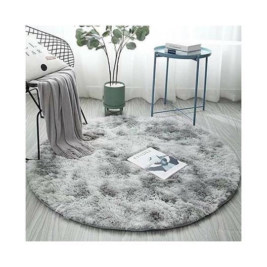 (Light Grey, 100*100CM) Circle Round Shaggy Rugs Dining room Bedroom Carpet Floor Fluffy Mat Anti-Skid